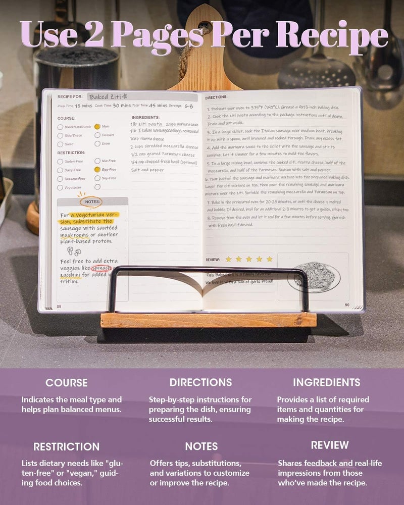 hi!SCI Blank Recipe Book to Write in Your Own Recipes, Large Recipe Notebook with 192 Pages, 7" x 10" Hardcover Recipe Journal for Family Cooking Lover (Lavender Fog) - Image 2